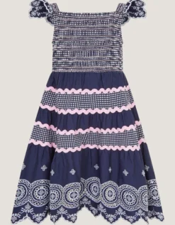 Broderie Smocked Jersey Dress Blue