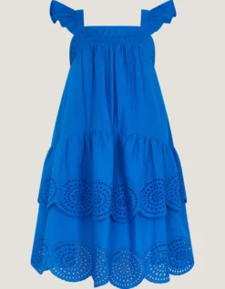 Broderie Tiered Cotton Dress Blue