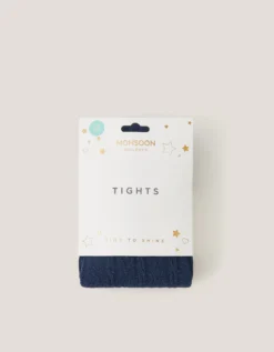 Cable Heart Glitter Tights Blue