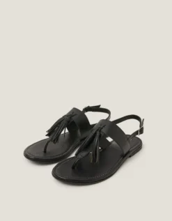 Cali Tassel Leather Sandals Black