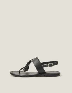 Cali Tassel Leather Sandals Black