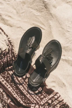 Cali Tassel Leather Sandals Black