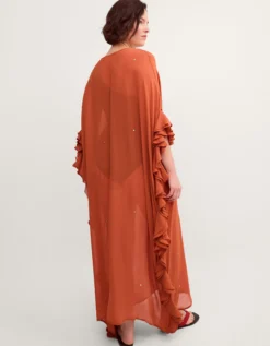 Callie Thorpe x Monsoon Embellished Ruffle Sheer Maxi Kaftan Orange