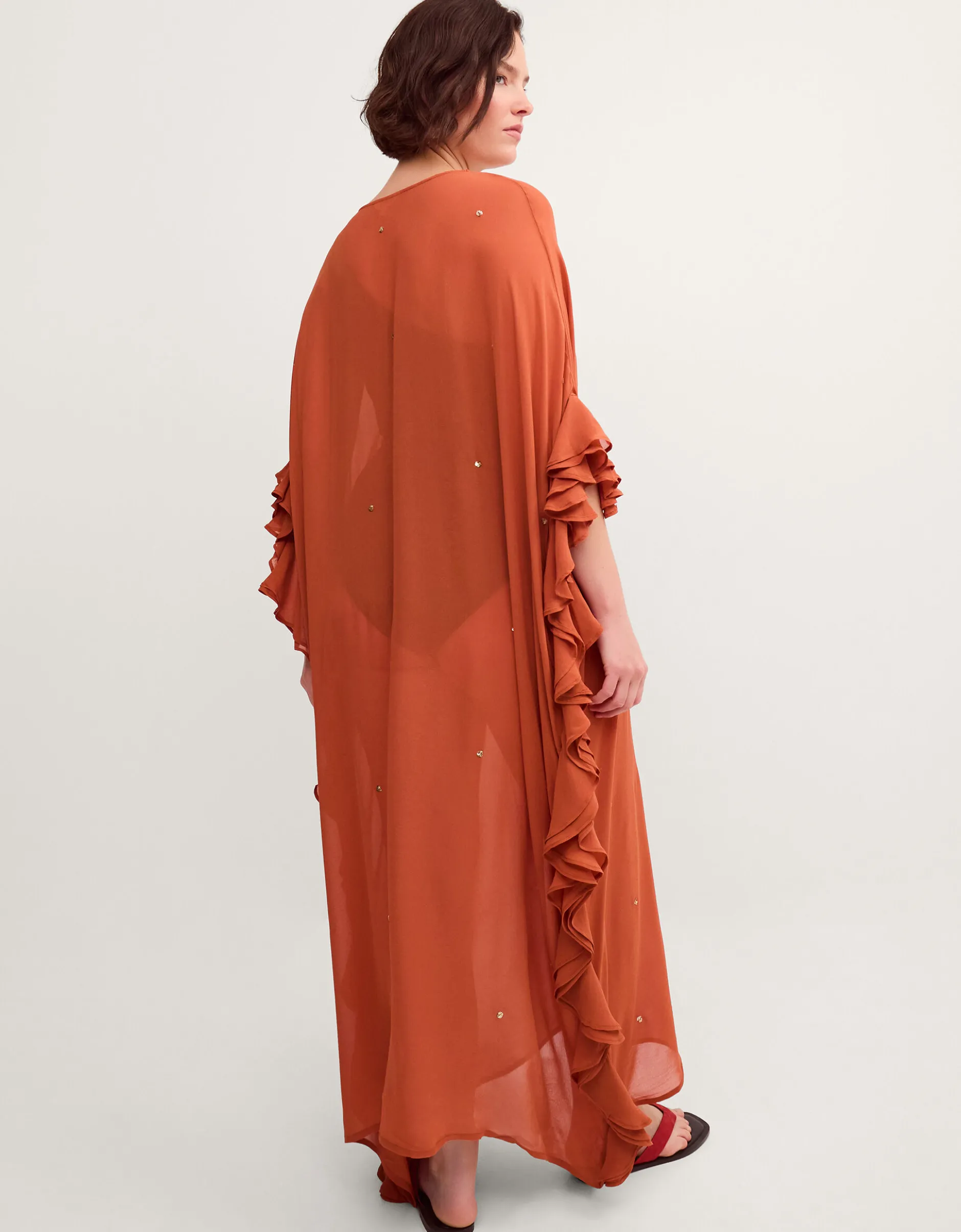 Callie Thorpe x Monsoon Embellished Ruffle Sheer Maxi Kaftan Orange