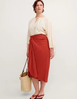 Callie Thorpe x Monsoon Linen Blend Sarong Skirt Orange