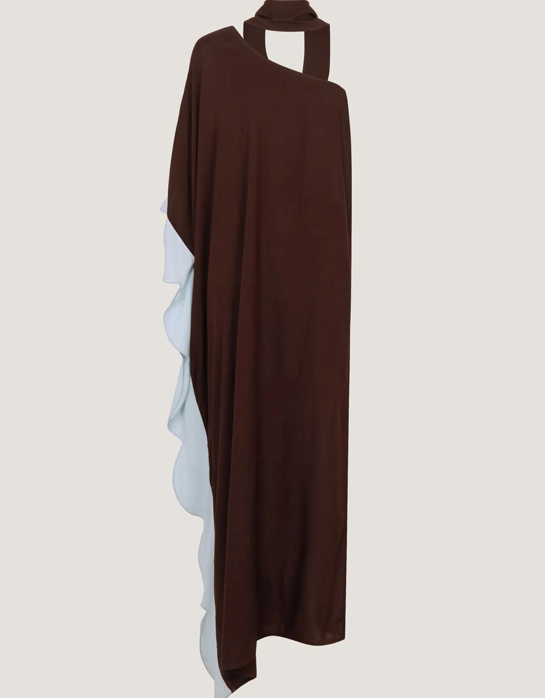 Callie Thorpe x Monsoon One-Shoulder Scallop Kaftan Dress & Scarf Brown