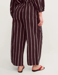 Callie Thorpe x Monsoon Stripe Linen Blend Wide Leg Trousers Brown
