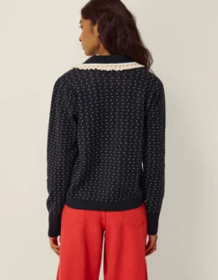 Camila Broderie Collar Cardigan Blue