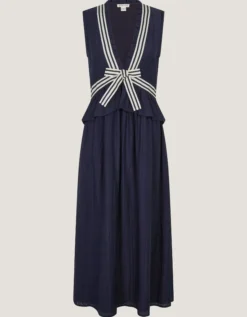 Cece V-Neck Stripe Bow Midi Dress Blue