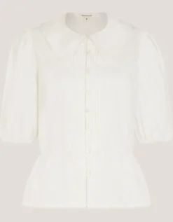 Celia Puff Sleeve Collar Jersey Blouse Ivory