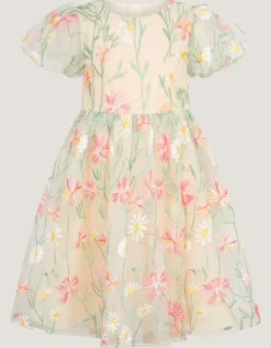 Celina Daisy Embroidered Party Dress White