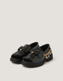 Charm Patent Loafer School Shoes Black
