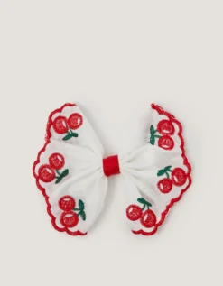 Cherry Embroidered Bow Hair Clip