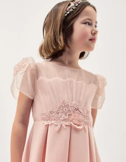 Chiffon Sleeve Floral Embroidered Dress Pink