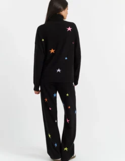 Chinti & Parker Wool Star Roll Neck Jumper Black