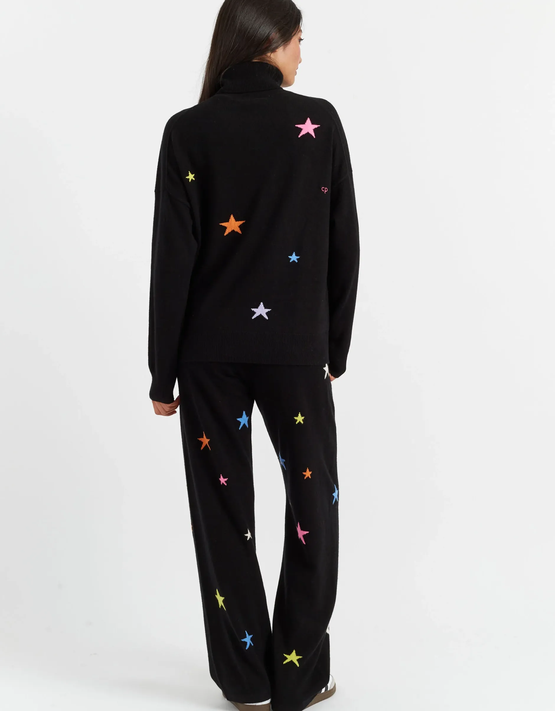 Chinti & Parker Wool Star Roll Neck Jumper Black