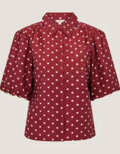 Claire Puff Sleeve Polka Dot Shirt Red
