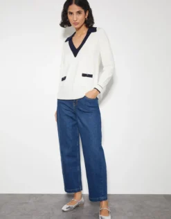 Clara V-Neck Collared Jumper Ivory