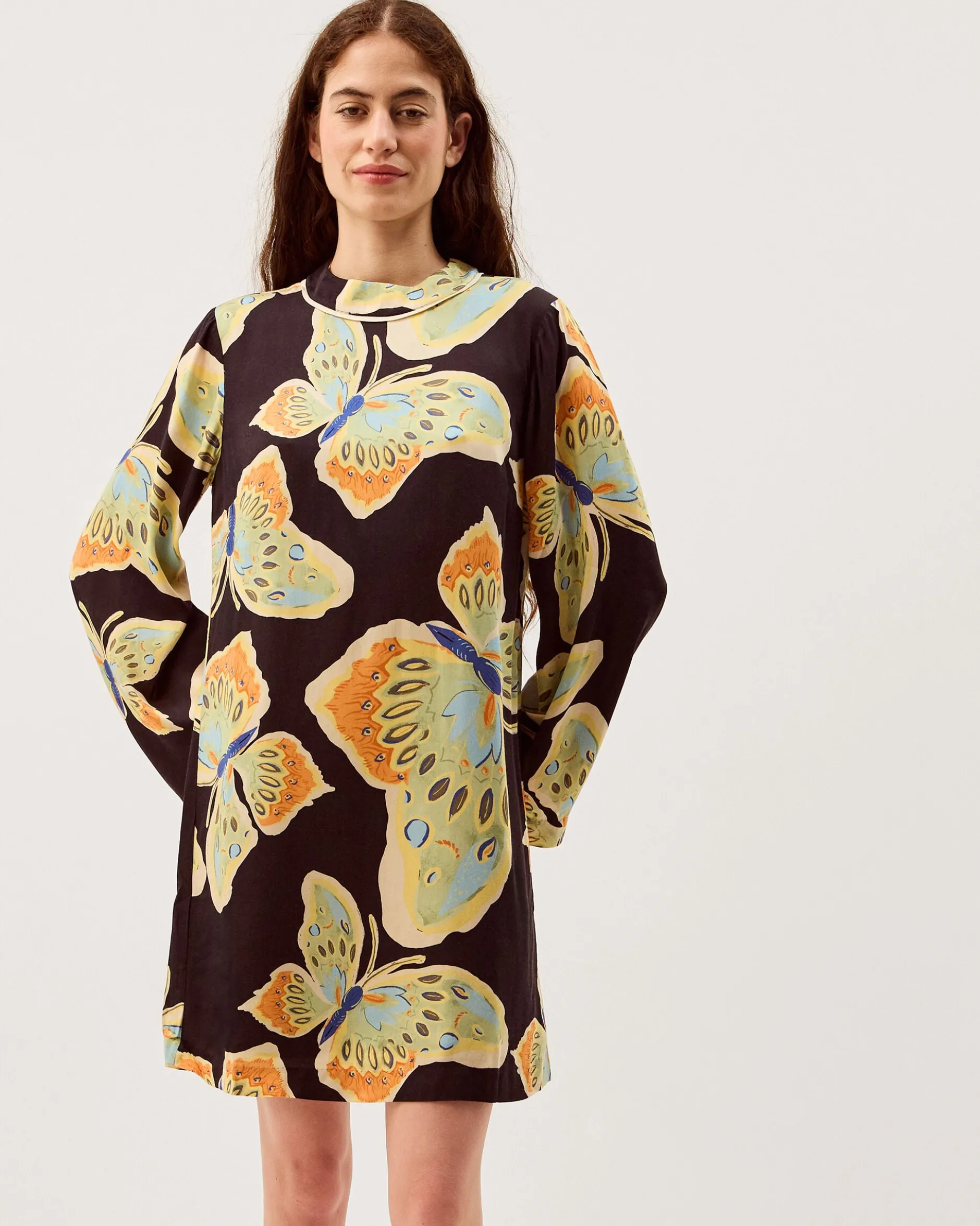 Clemence Aurelie Butterfly Mini Tunic Dress Black