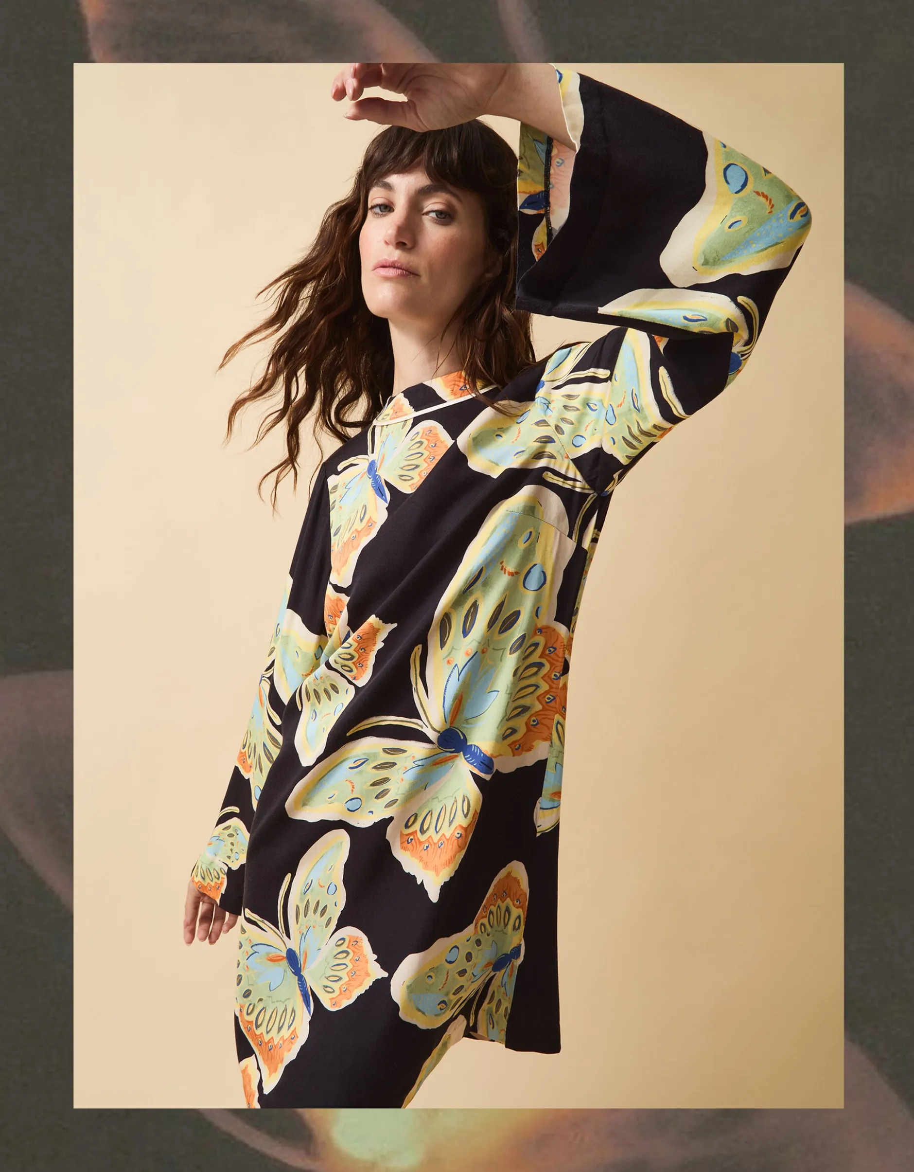 Clemence Aurelie Butterfly Mini Tunic Dress Black