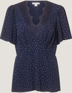 Cleo Lace Polka Dot Top Blue