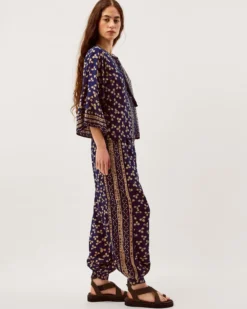 Clover Print Balloon Trousers Blue