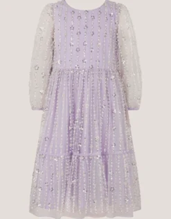Colette Pearl Long Sleeve Party Dress Purple