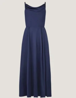 Cowl Neck Satin Prom Dress Blue