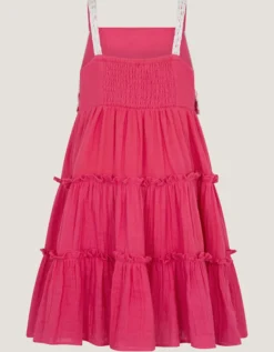 Crochet Flower Tiered Dress Pink