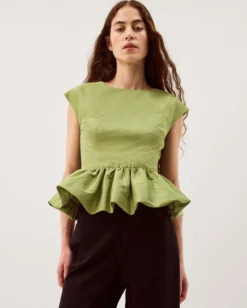 Dahlia Sleeveless Peplum Top Green
