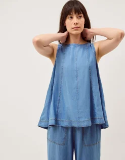 Daria Swing Chambray Tank Top Blue