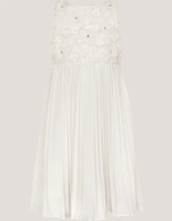 Delores Applique Floral Pleat Dress Ivory