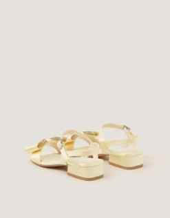 Diamanté Bow Low Heel Sandals Yellow