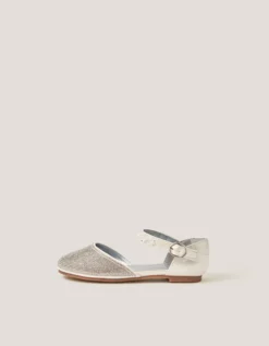 Diamanté Closed Toe Flats Silver