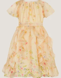 Ditsy Floral Ruffle Party Dress Yellow