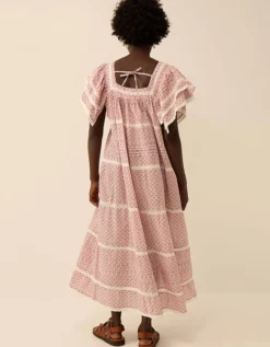 East Alina Printed Floral Lace Insert Dress Pink