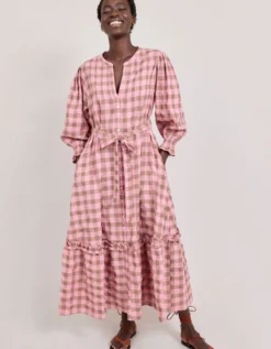 East Alyessia Woven Gingham Midi Dress Multi