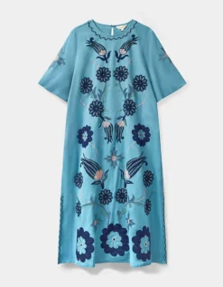 East Anyar Applique Placement Embroidery Dress Teal