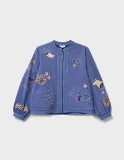 East Anyar Botanical Embroidered Cotton Twill Jacket Blue