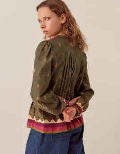 East Apate Printed Cotton Top Green