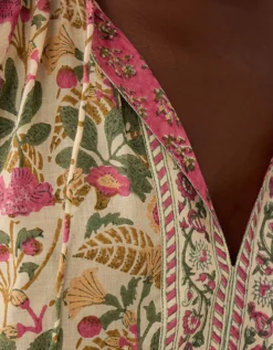 East Aurelie Hand-Woodblock Botanical Print Cotton Top Multi