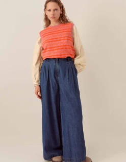 East Becky Alpaca and Cashmere Fairisle Tank Orange
