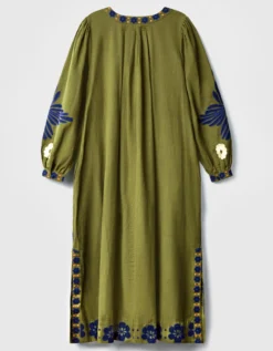 East Bella Embroidered Cotton Twill Dress Green