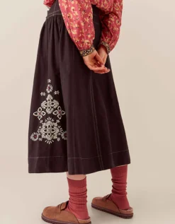 East Cora Floral Embroidered Cotton Twill Skirt Blue