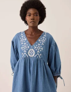 East Coralie Denim Broderie Detailed Dress Blue