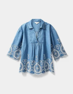 East Coralie Denim Broderie Shirt Blue