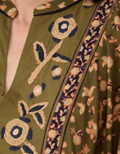East Darney Floral Print Embroidered Dress Green