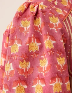 East Devyn Hand Block Print Cotton Top Pink