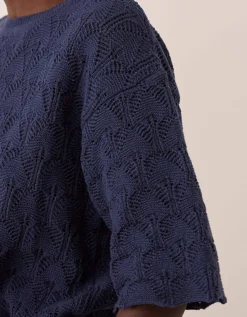 East Flora Pointelle Knit Tee Blue