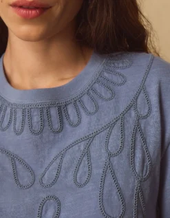 East Florence Floral Embroidered T-shirt Blue